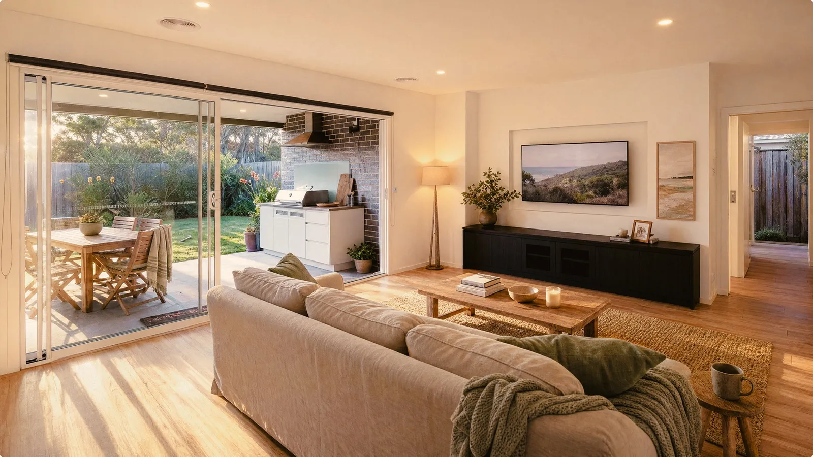 Living area of a Parkway Homes build at 22 Mariner Place, Safety Beach